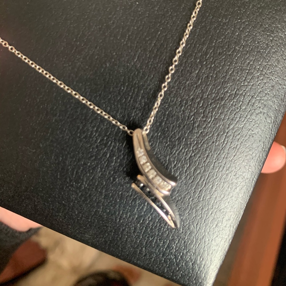 sterling silver necklace w/ black & white diamonds